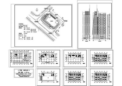 某地下一层地上十九层框架结构办公楼设计cad全套建筑施工图(含技术经济指标)